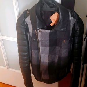 Leather Biker Jacket with Wool Contrast